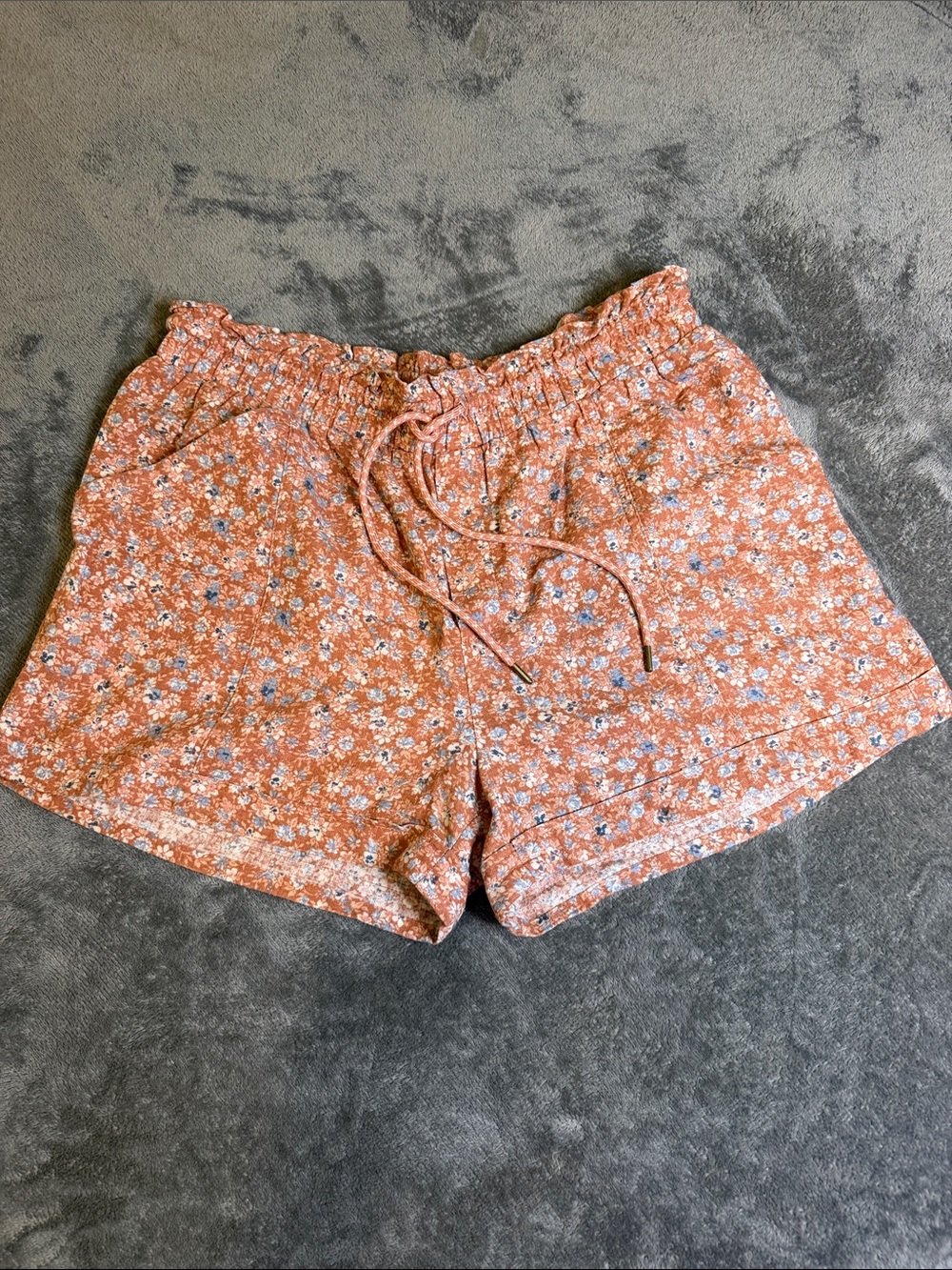 Rewind Burnt Orange Floral High-Waist Drawstring Shorts